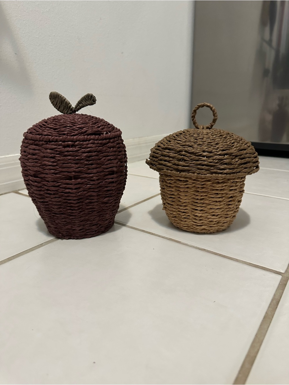 Target Woven Apple & Acorn Decorative Storage Baskets - Brown & Tan